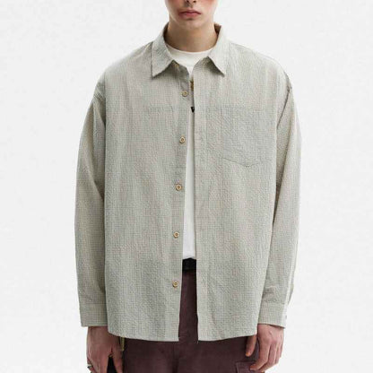 Bubble Texture Plaid Long Sleeve Shirt For Men null