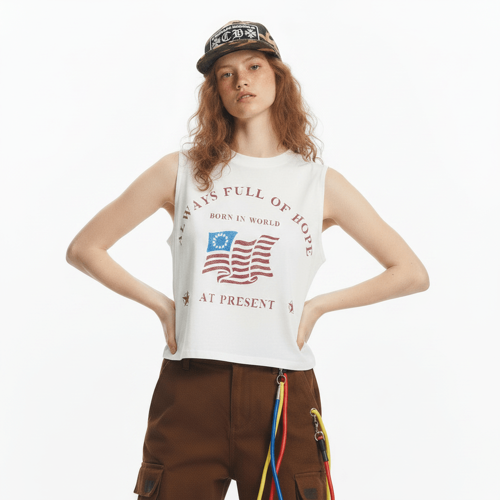 Letter printed shoulder round neck women's vest | MuddyStock Originals
