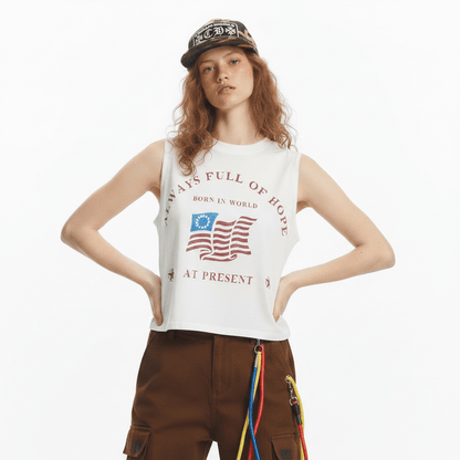 Letter printed shoulder round neck women's vest | MuddyStock Originals