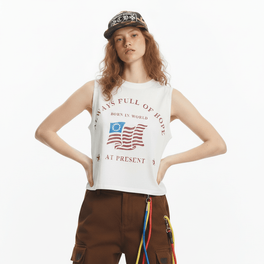 Letter printed shoulder round neck women's vest | MuddyStock Originals