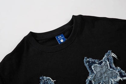 Vintage Patch Five-pointed Star Short Pomelo T Shirt For Men And Women MuddyStock