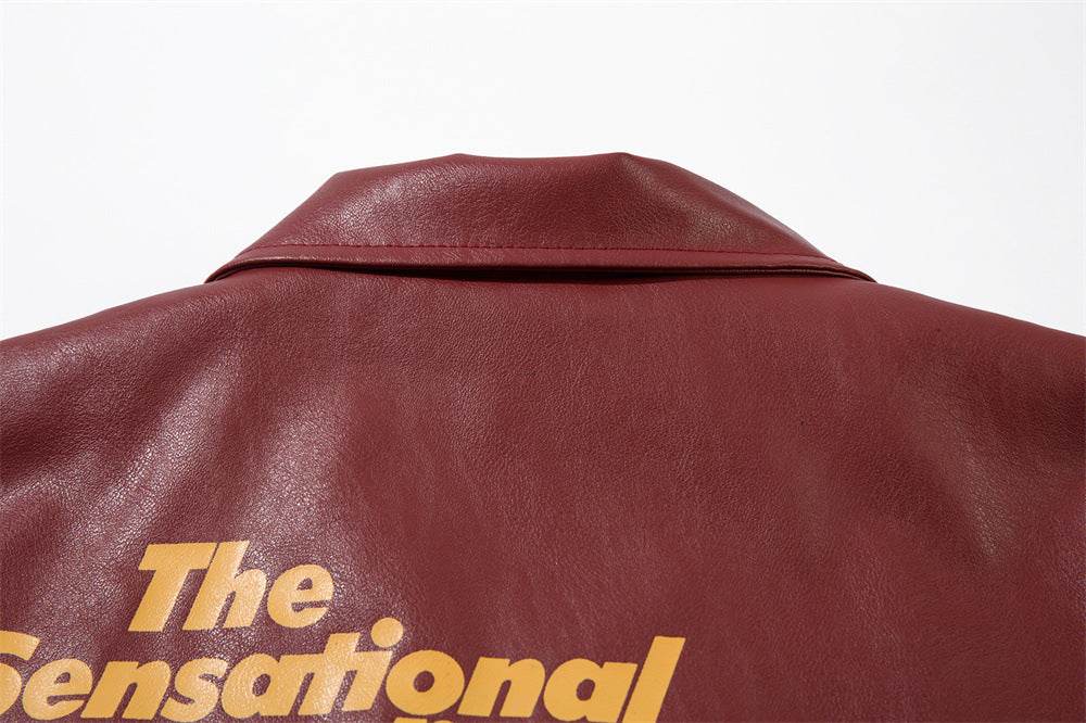 Retro Car Printing Loose Lapels Leather Coat For Both Men And Women MuddyStock
