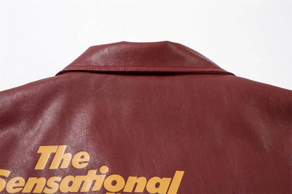 Retro Car Printing Loose Lapels Leather Coat For Both Men And Women MuddyStock