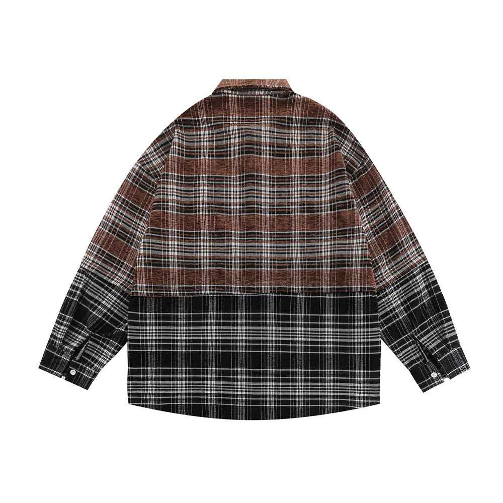 Plaid Women's Stitching Embroidered Letter Long Sleeve Shirt null