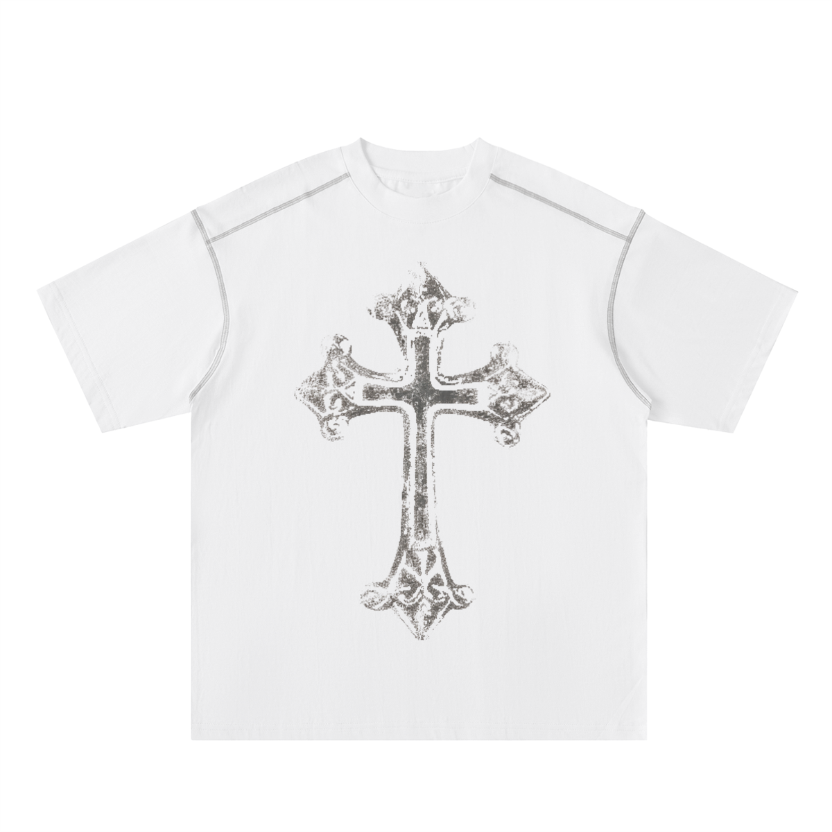 Oversized Contrast-Stitched Cotton Tee For Men | MuddyStock Originals White