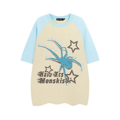 Spider Raglan Sleeve Short Sleeve T-shirt For Men And Women Blue MuddyStock
