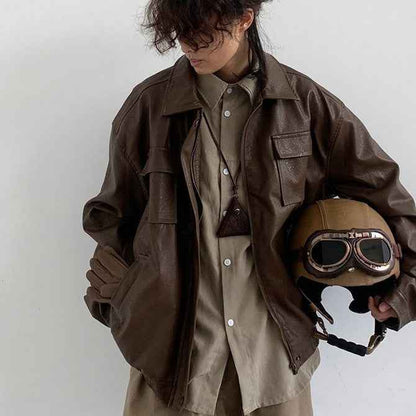 Japanese-style Retro PU Motorcycle Leather Jacket For Men MuddyStock