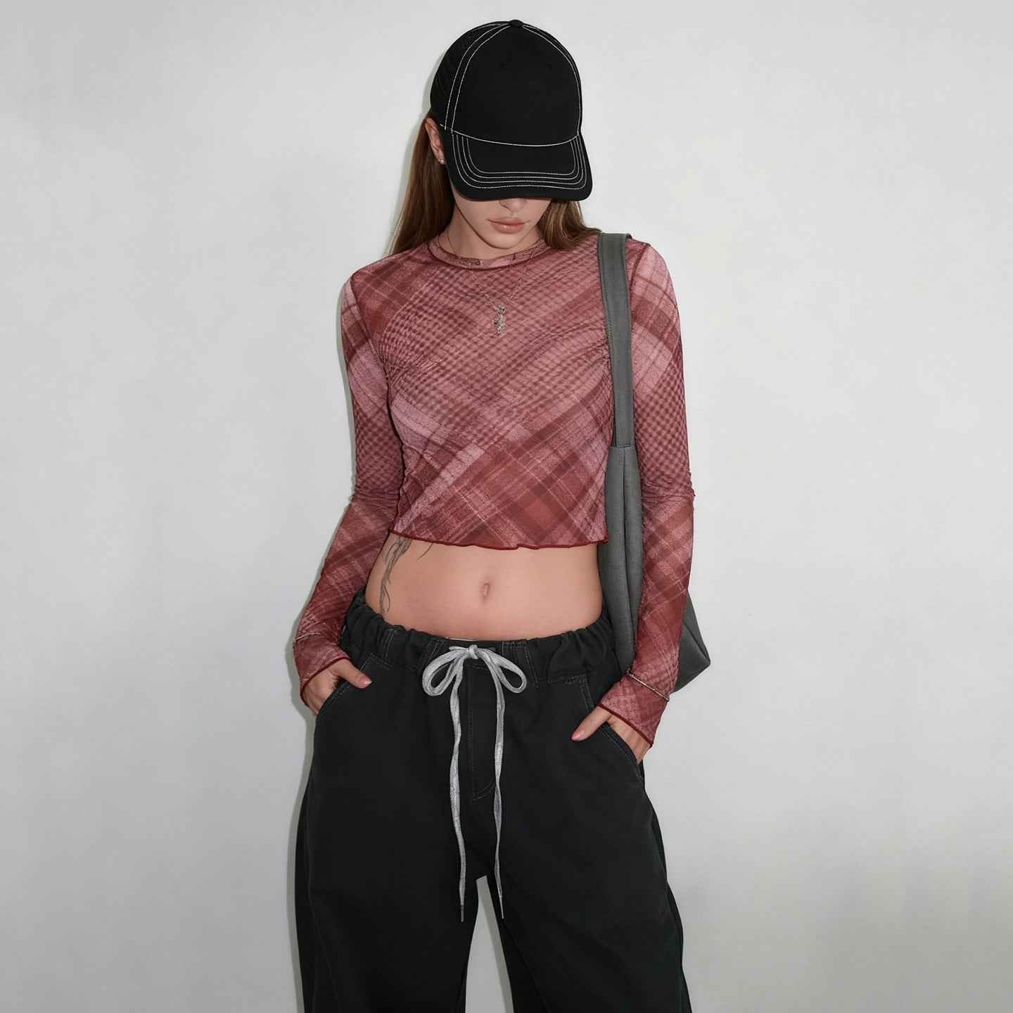 Check Mesh Outerwear Lightweight See-through Top MuddyStock