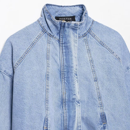 European And American-style Stand-collar Denim Bomber Jacket For Women All Products
