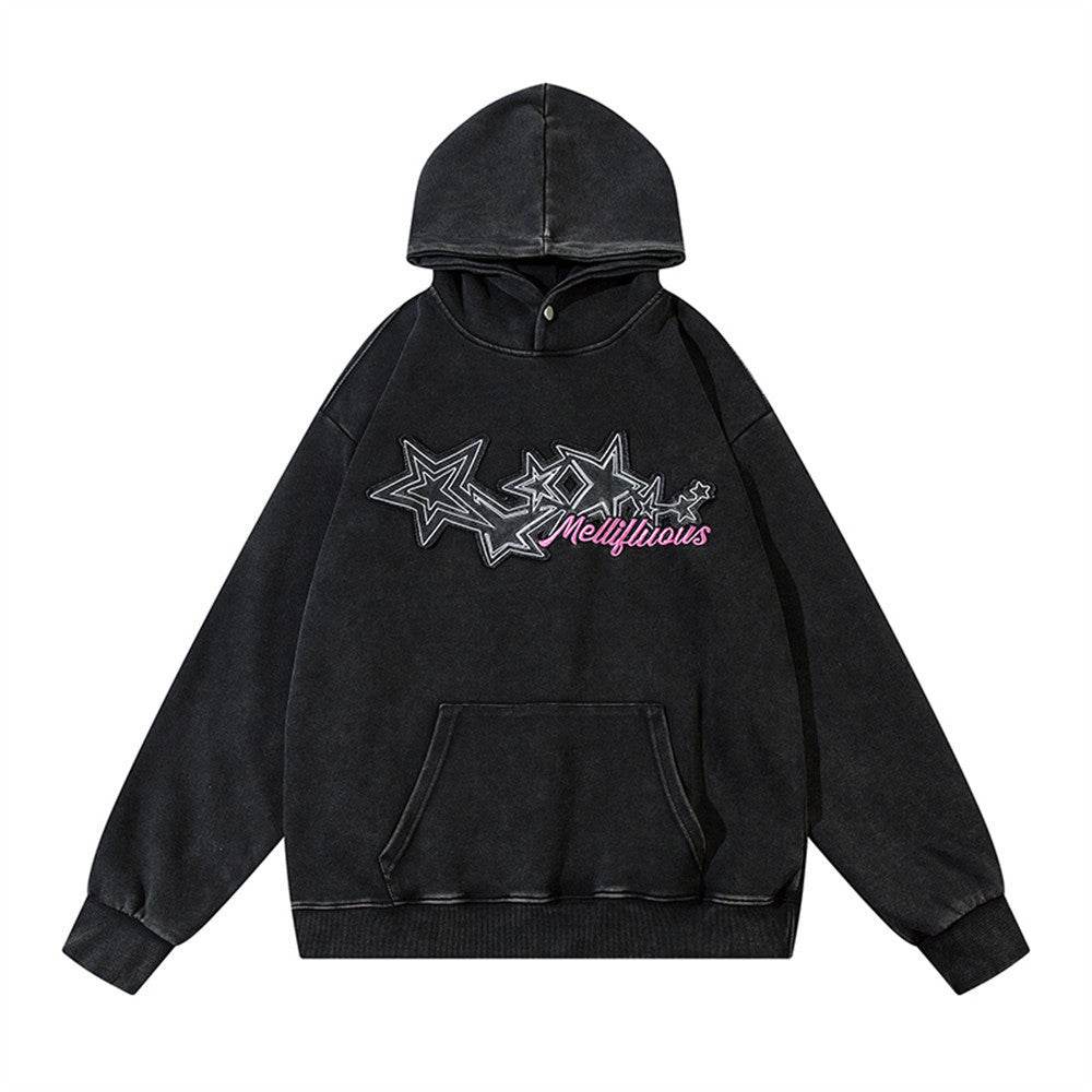 Retro Punk Washing Water Loose Hoodie for Men And Women Black MuddyStock