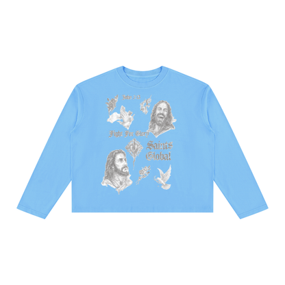 Vintage Wash Long Sleeve Boxy T-Shirt For Men | MuddyStock Originals Sky Blue