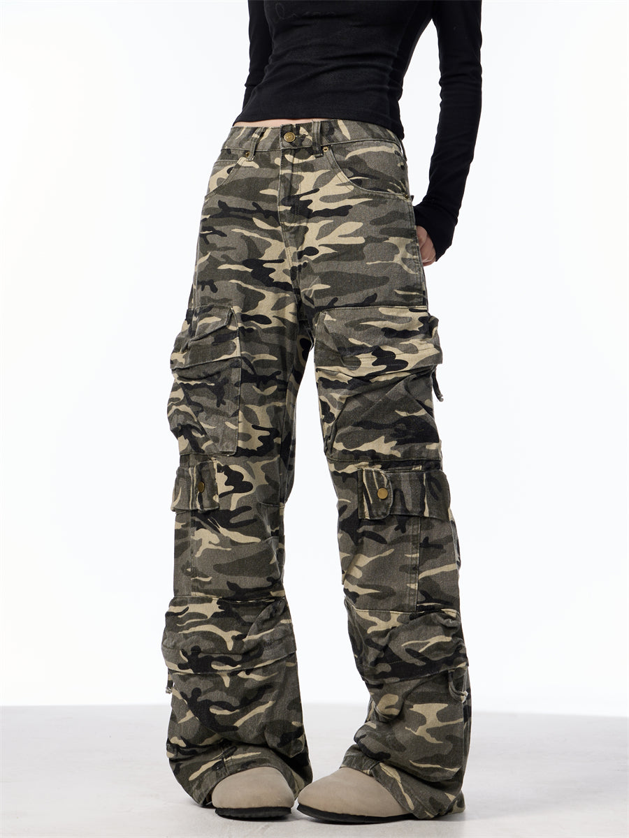 Retro Design Camouflage Cargo Pants For Women
