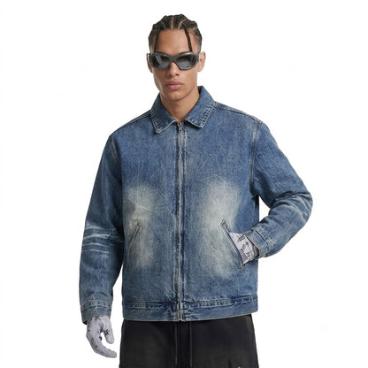 Vintage Wash Zip Up Denim Jacket For Men | MuddyStock Originals