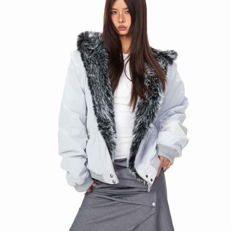 Fur Collar Hooded Cotton Jacket For Women