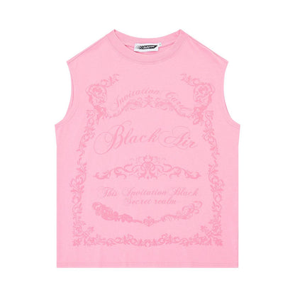 Street Wear Floral Printed Cotton Loose Vest For Men And Women Pink MuddyStock