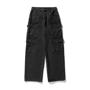 Workwear Multi-pocket Jeans For Men Black