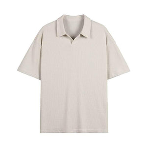 Fashion Simple Polo Shirt Loose Comfortable Men's T-shirt Beige