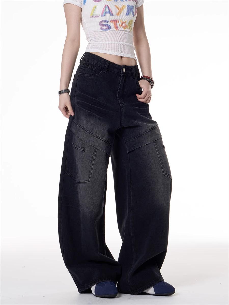 American Retro Multi-pocket Deconstructive Design Jeans For Women null