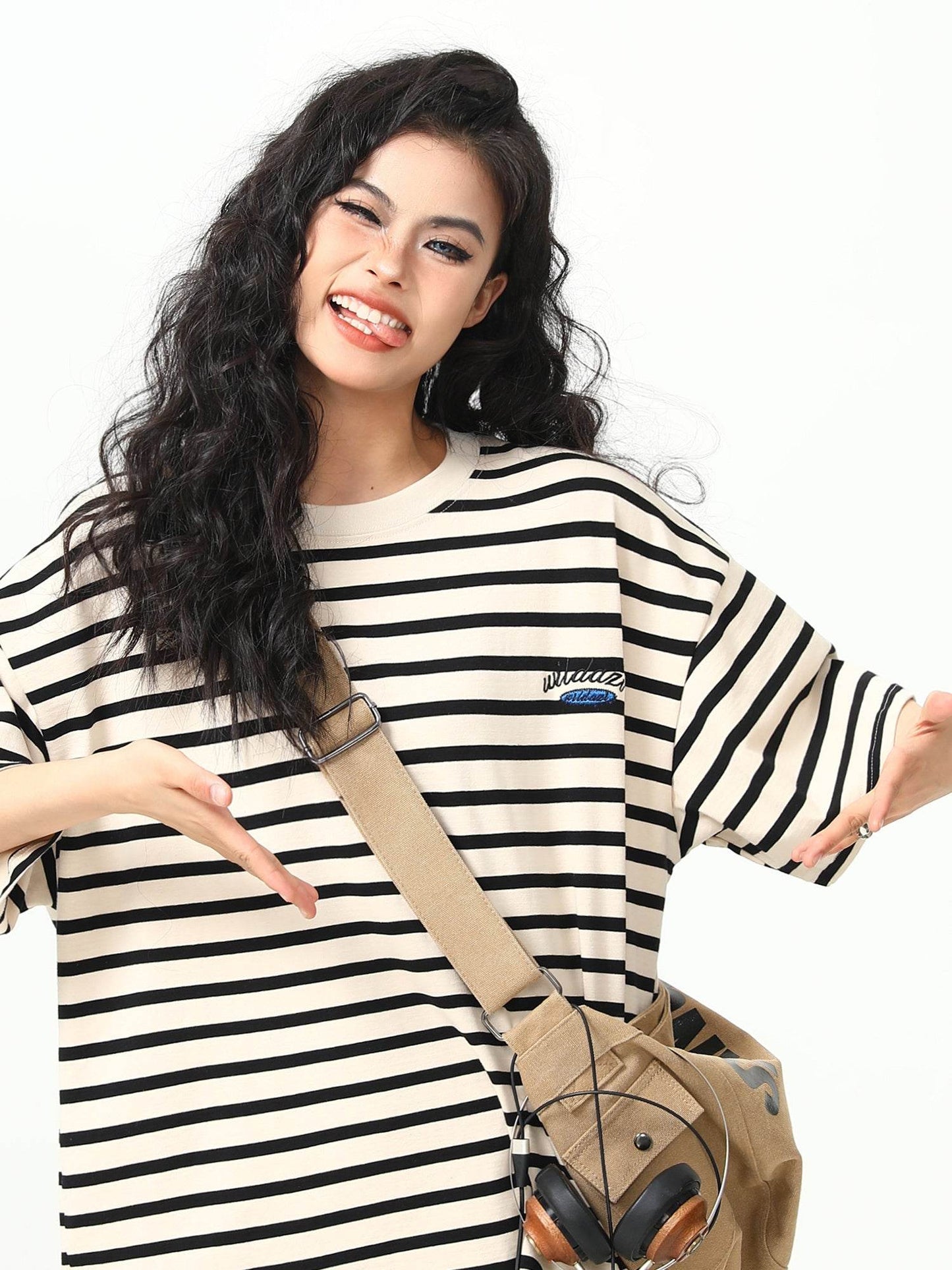 Retro Striped Short-sleeved T-shirt For Women MuddyStock