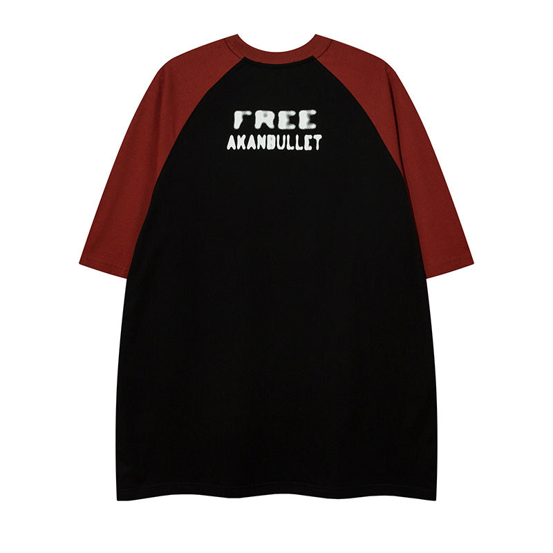 Trendy Cool Contrast Color Letter Printed Loose T-shirt