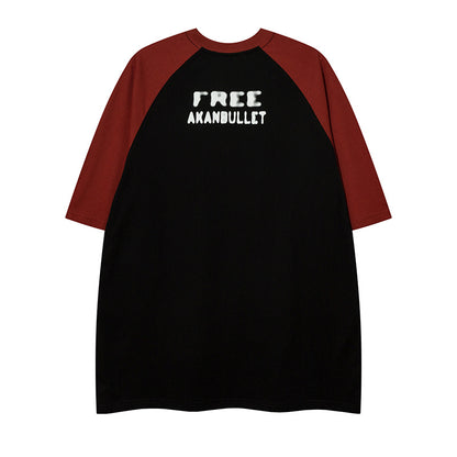 Trendy Cool Contrast Color Letter Printed Loose T-shirt