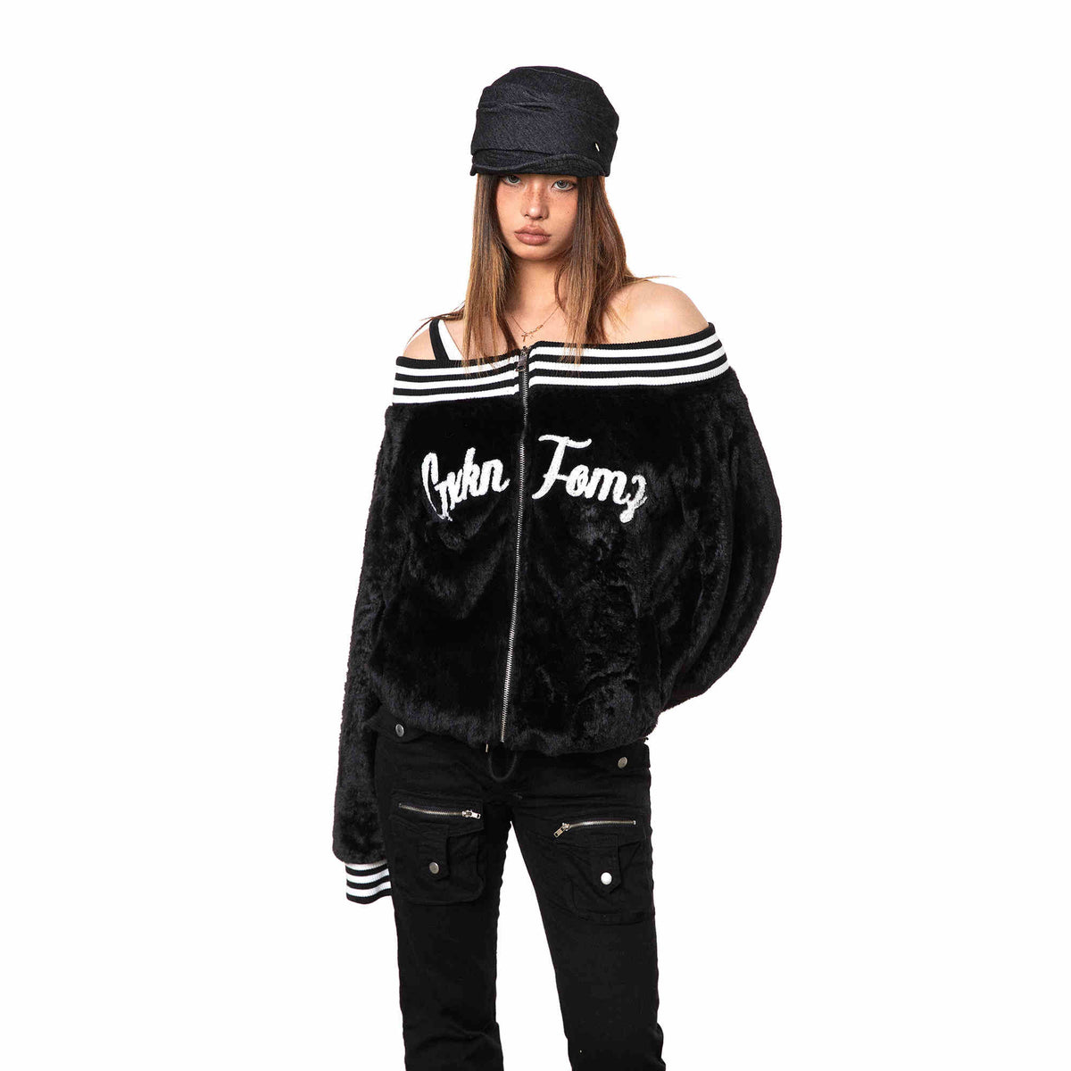 Loose Retro Off-shoulder Jacket For Women Black