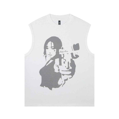 Printed Sleeveless T-shirt For Women null