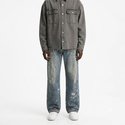 Make old splashed ink painted denim straight leg pants for men | MuddyStock Originals