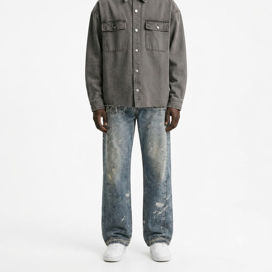 Make old splashed ink painted denim straight leg pants for men | MuddyStock Originals