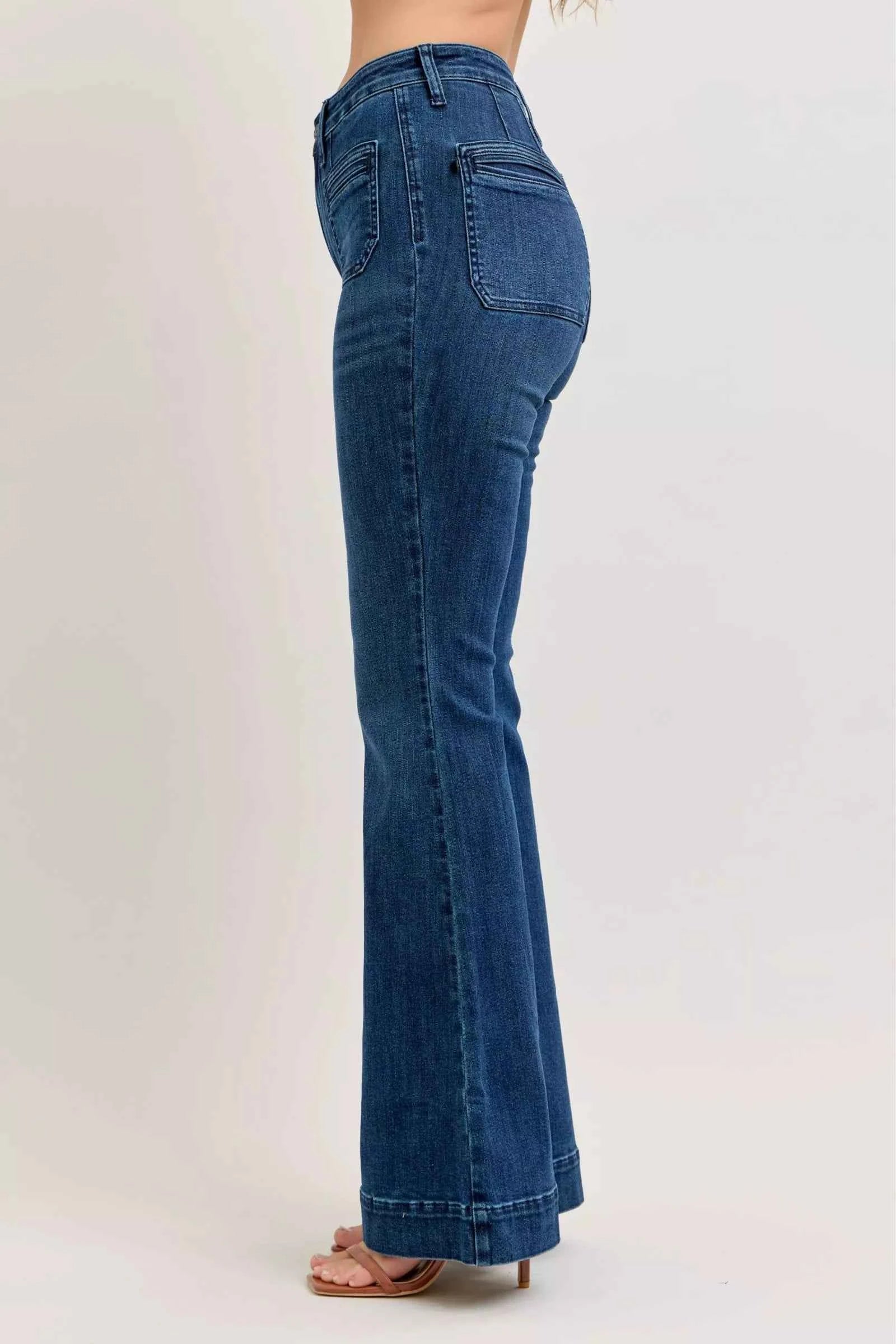 High-Waisted Flare Jeans with Front Pockets For Women Trendsi