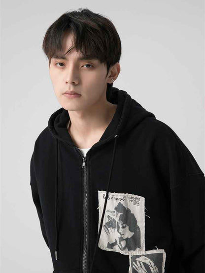 Wrecking Patch Zipper Hoodie For Men MuddyStock