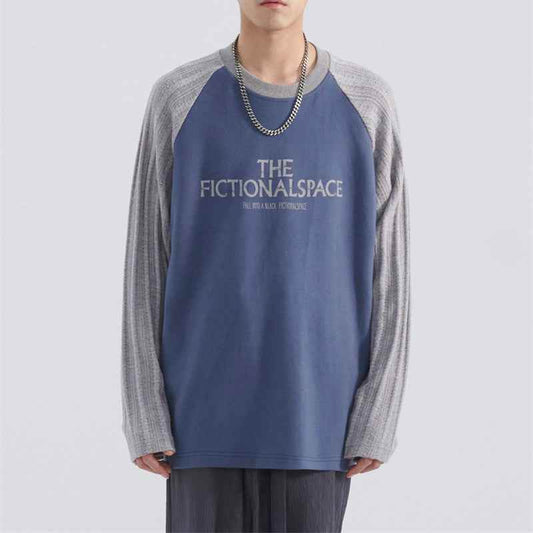 Jacquard Sleeve Long Sleeve Loose T-Shirt For Men MuddyStock