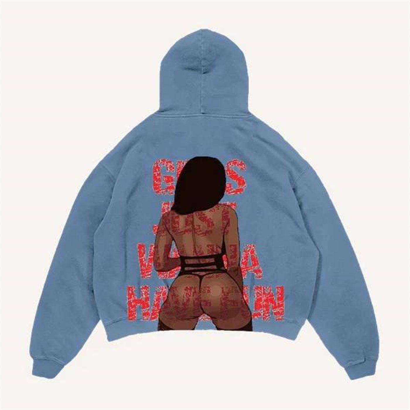 Casual Printed Polyester Hoodie For Men And Women Blue