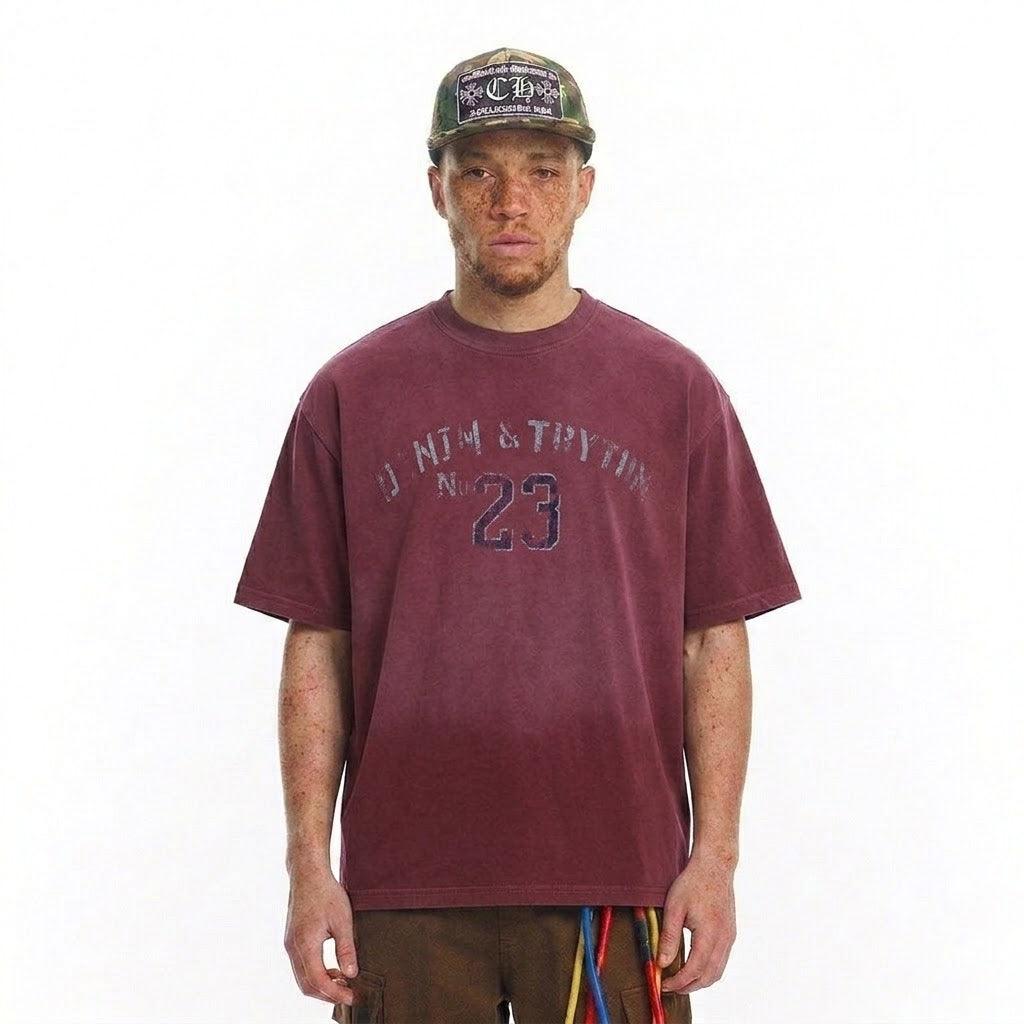 Washed vintage letter printed short sleeved T-shirt for men | MuddyStock Originals