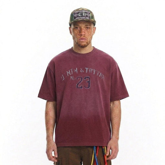 Washed vintage letter printed short sleeved T-shirt for men | MuddyStock Originals