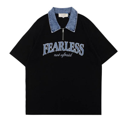 Letter Patch Short-sleeved T-shirt For Men And Women Black MuddyStock