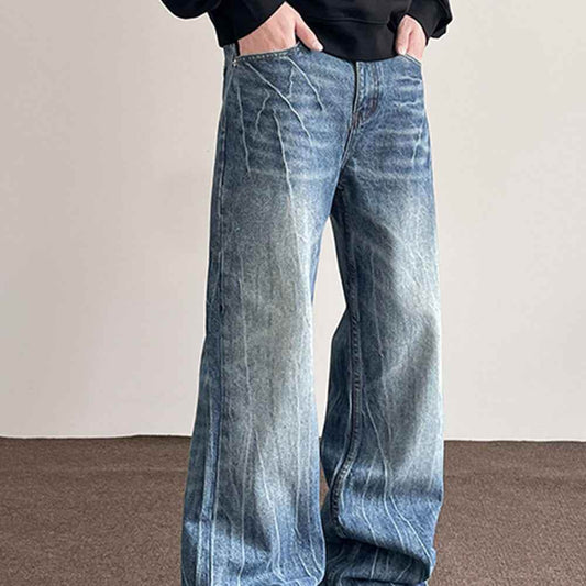 American Retro Lightning Blue Straight Jeans For Men MuddyStock