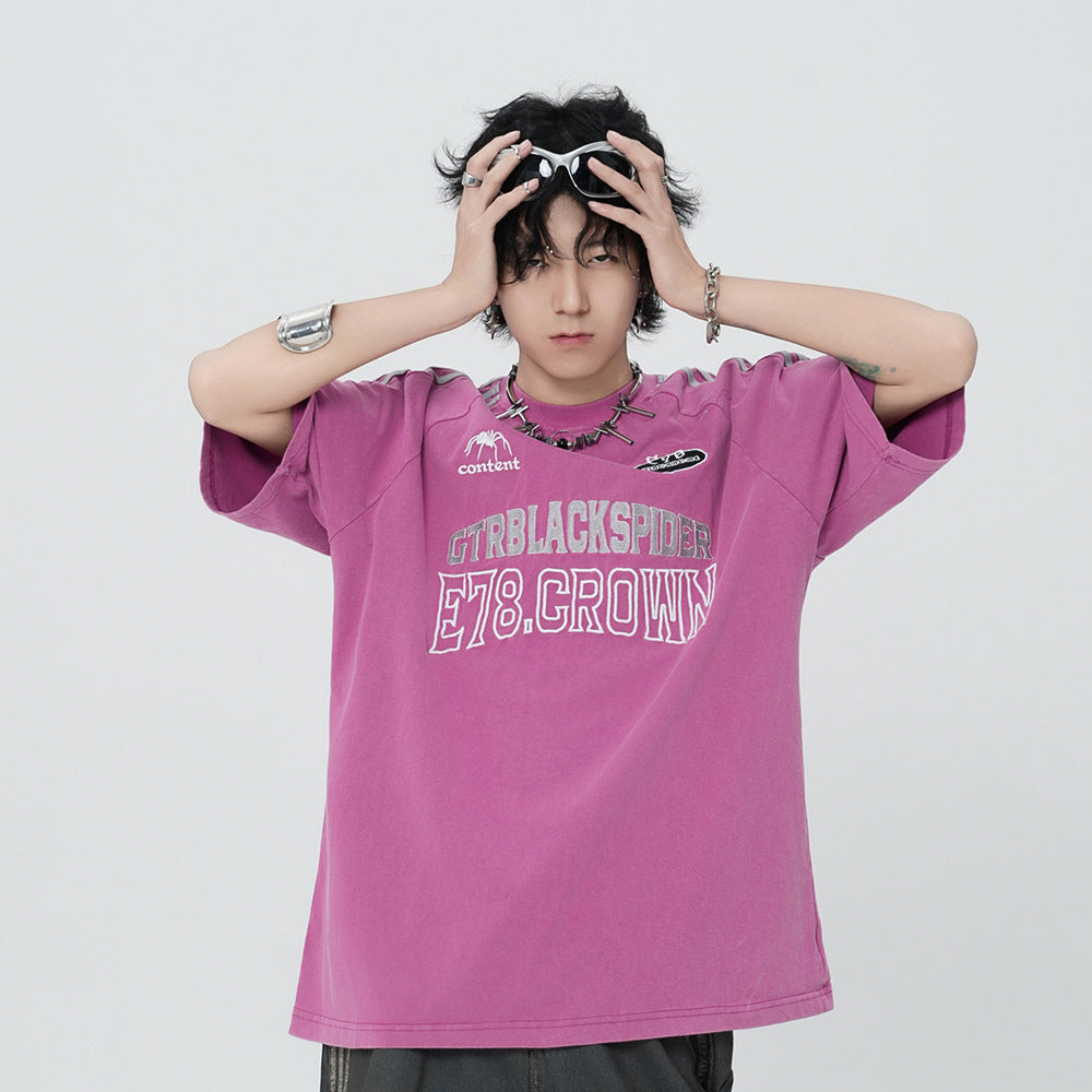 Men's Letter Embroidered Short-sleeved T-shirt