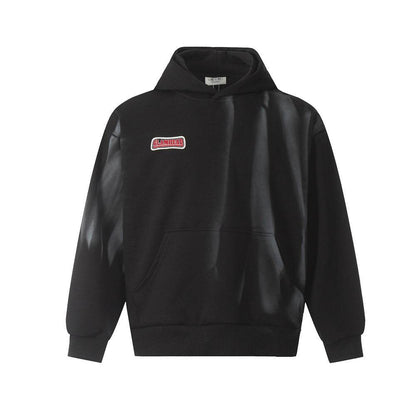 Spray Painting Dirty Hooded Loose Sweater Men Black MuddyStock