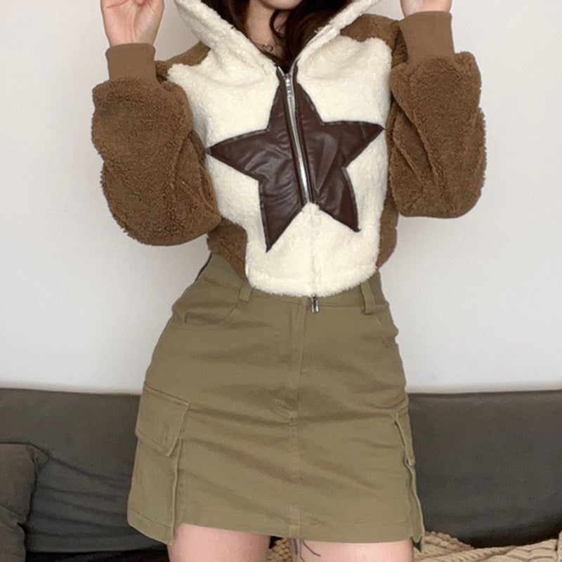 Hooded Star Patch Hoodie For Women MuddyStock