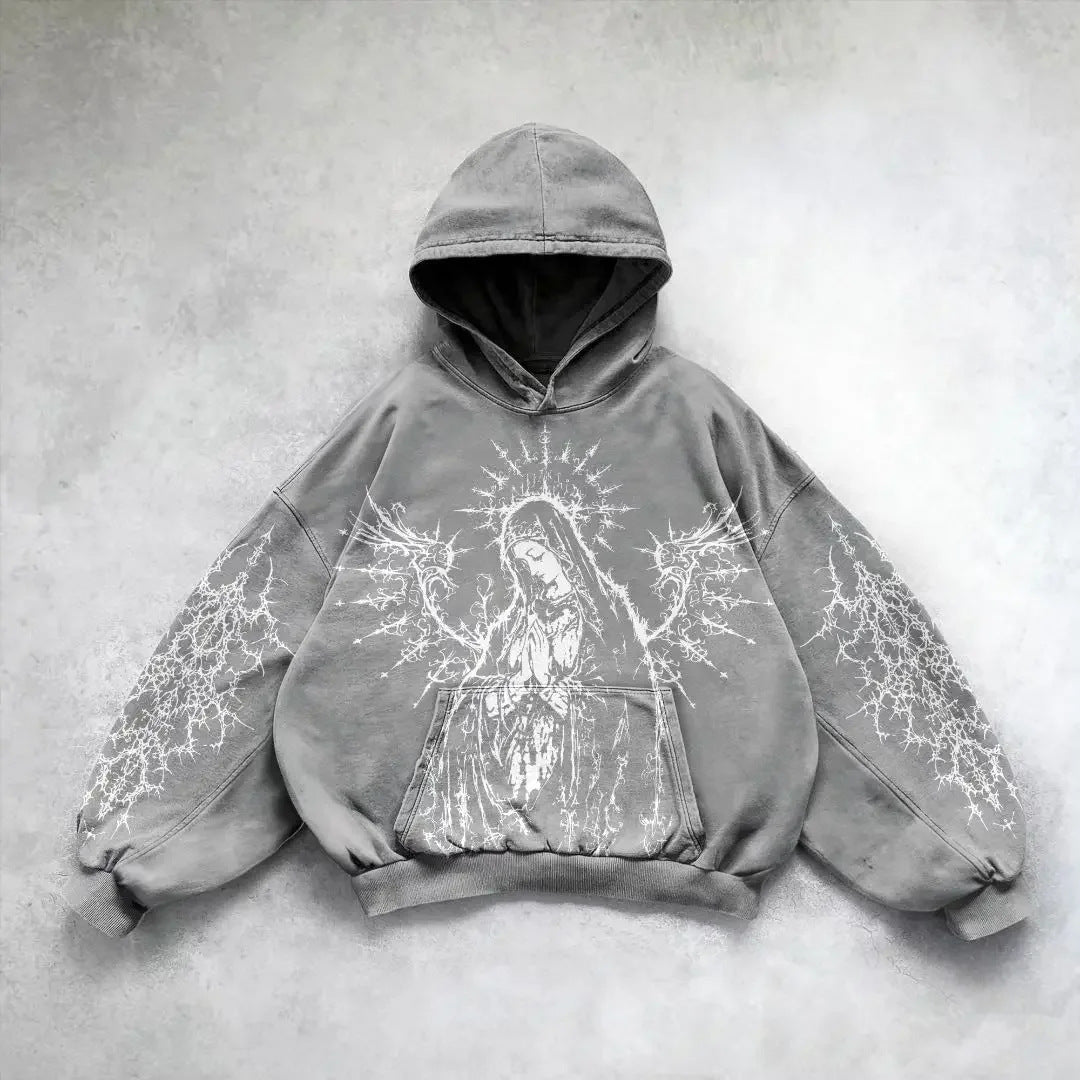 Hooded Printed Hip Hop Streetwear Hoodie Gray 12 MuddyStock All Products