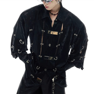 Heavy Niche Metal Buckle Hollow Jacket For Men BLACK All Products