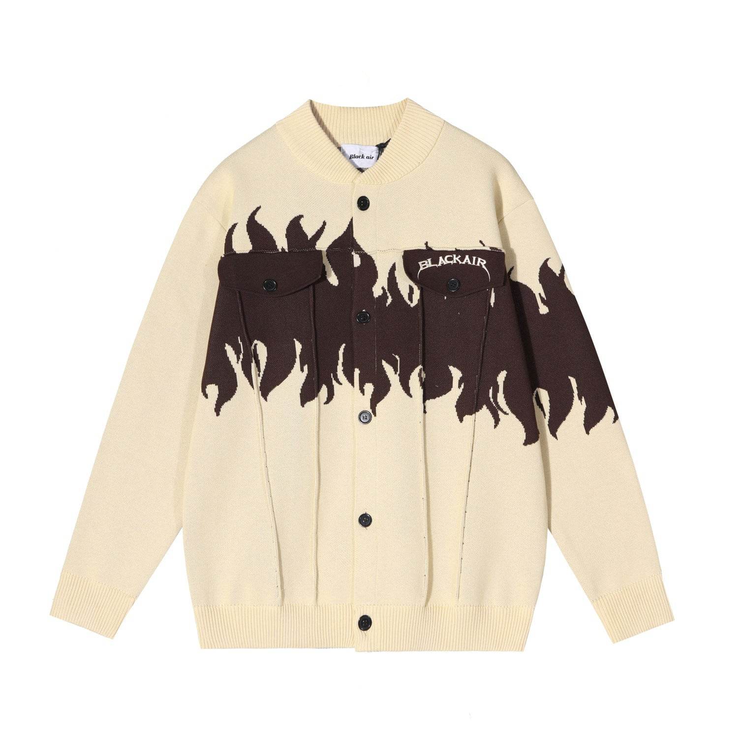 Street Retro Flame Color Matching Guochao Sweater Apricot MuddyStock
