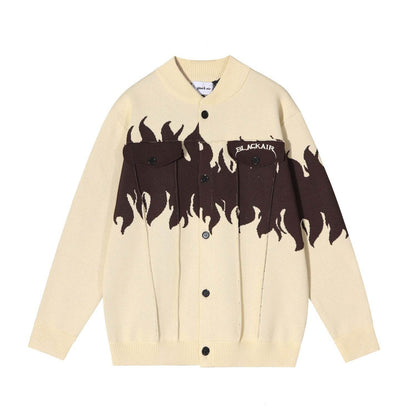 Street Retro Flame Color Matching Guochao Sweater Apricot MuddyStock
