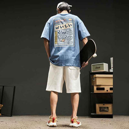 Print On The Back Of Japanese Trend T-shirts Blue MuddyStock