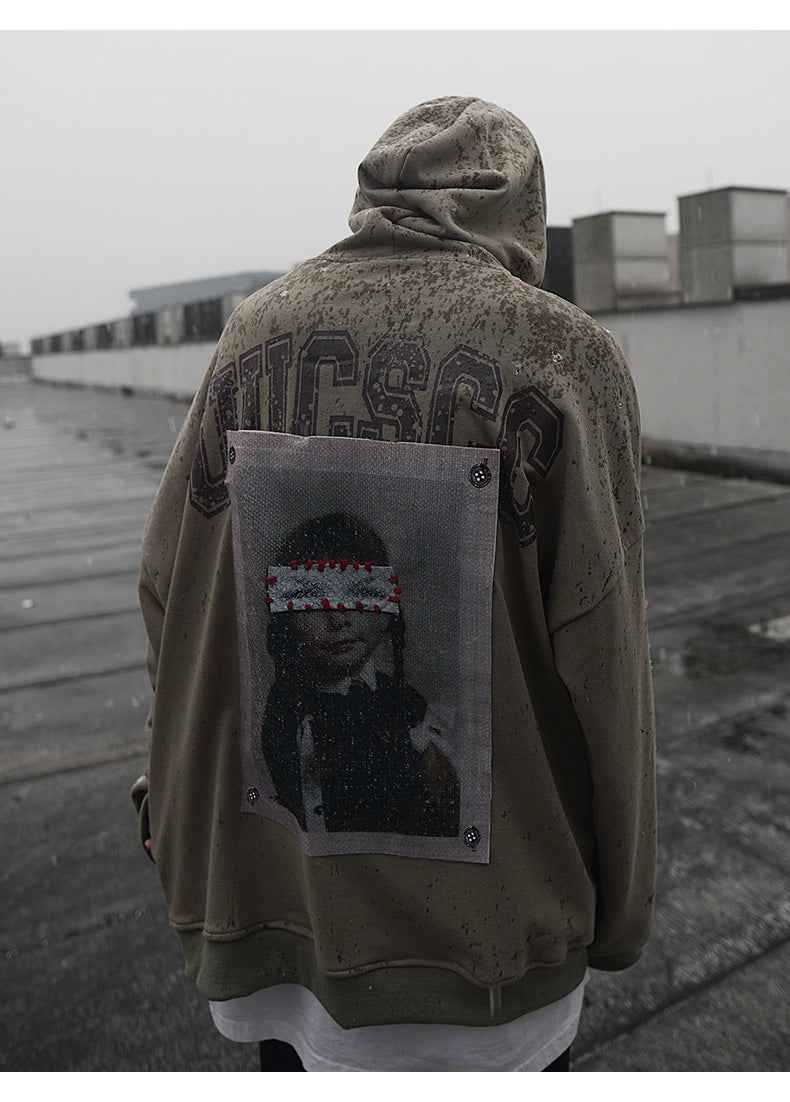 American High Street Patch Printed Fashion Brand Hooded Sweater MuddyStock
