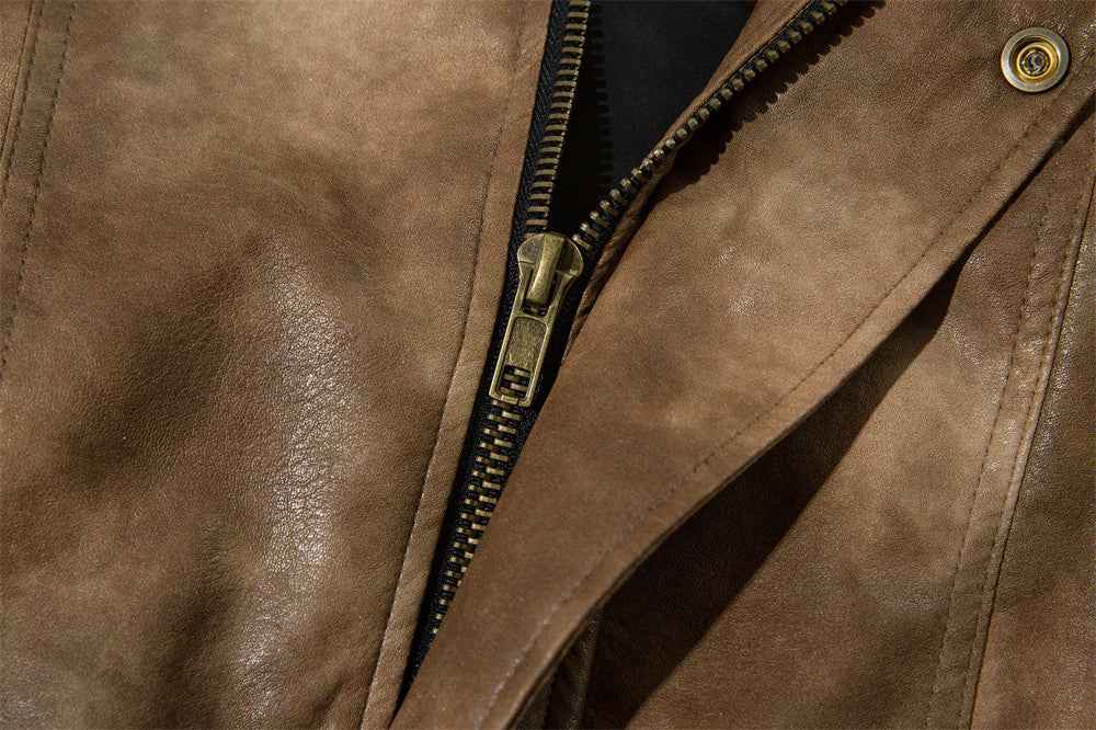 Contrast Color PU Leather Jacket For Men null