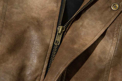 Contrast Color PU Leather Jacket For Men null