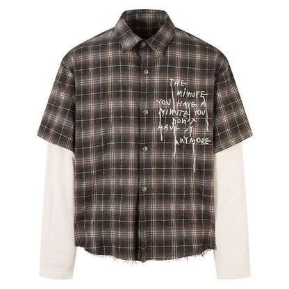 Men's Long-Sleeve American-Style Retro High-Street Tie-Dye Plaid Shirt