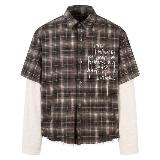 Men's Long-Sleeve American-Style Retro High-Street Tie-Dye Plaid Shirt